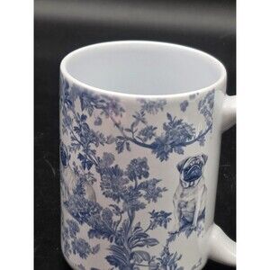Ceramic Mug White Blue French Toile Dog Pug All Over Print